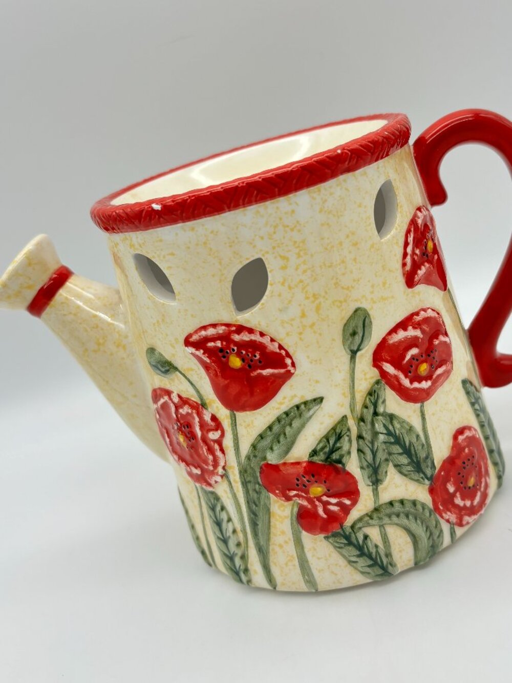 Floral Red Poppies Spring Gardening Watering Can Wax Melts Warmer Home Decor